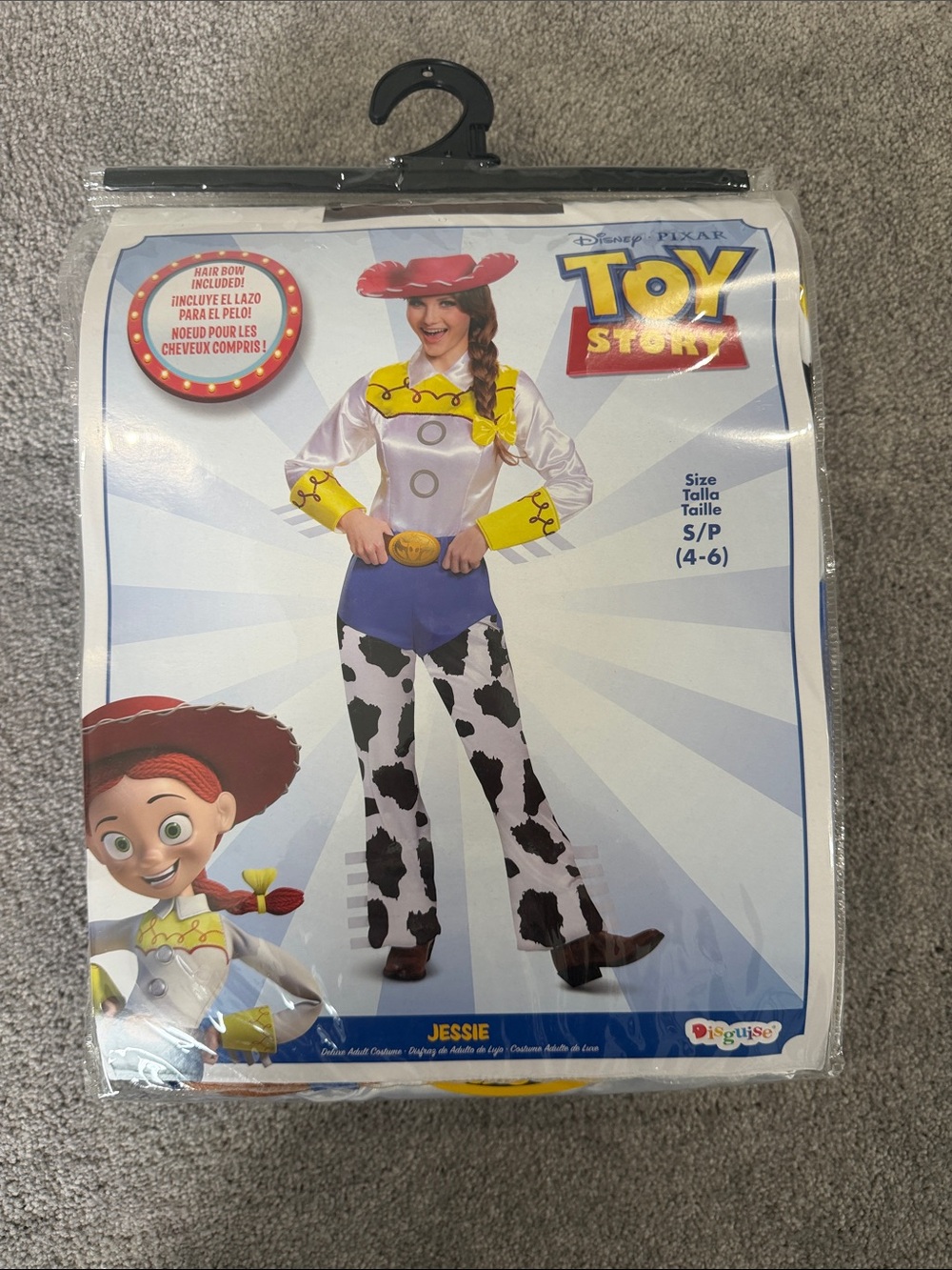 Disney Jessie Girls Costume — White, Yellow, Blue & Black Cow Print